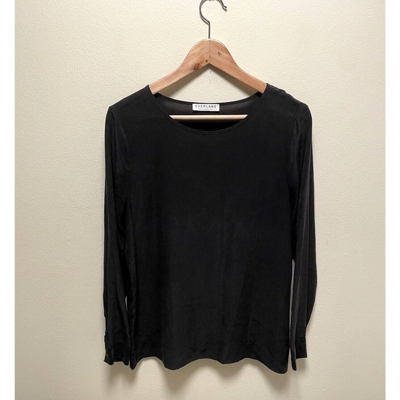 Everlane Womens Top Size Medium Black Silk Long Sleeve Normcore Minimalist - Picture 1 of 9